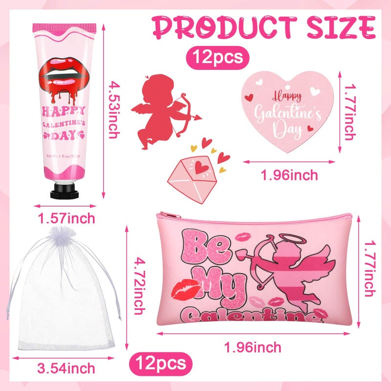 Dimsile 72 Pcs Valentine's Galentine's Day Gifts Hand Cream and Lip Balm Makeup Bag Hair Scrunchies Bulk Set with Organza Bag Heart Shaped Happy Galentine's Day Gift Card for Women Friends - Image 3